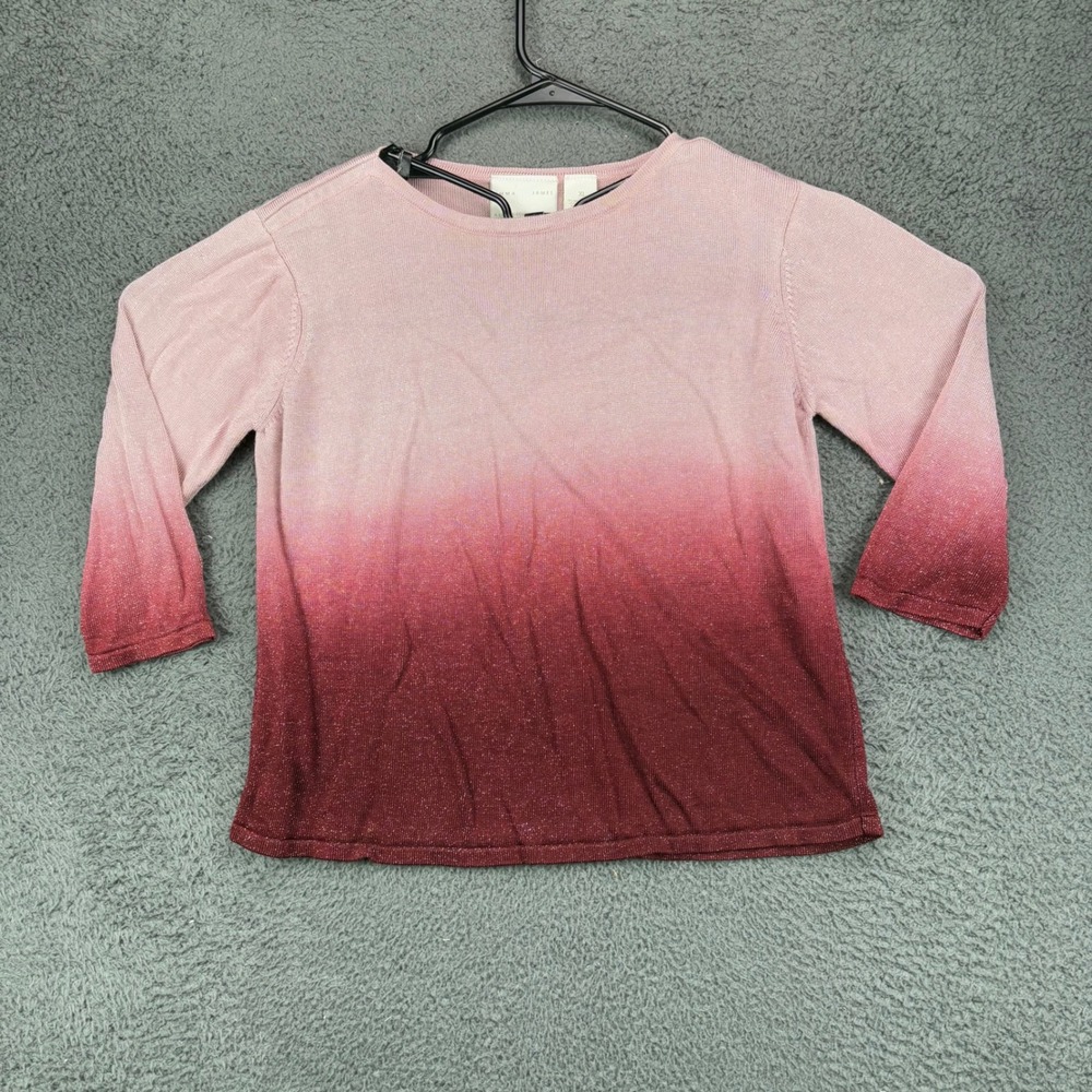 Emma James Liz Claiborne Pink Red Ombre Metallic Shimmer Knit Top‎ XL 3/4 Sleeve